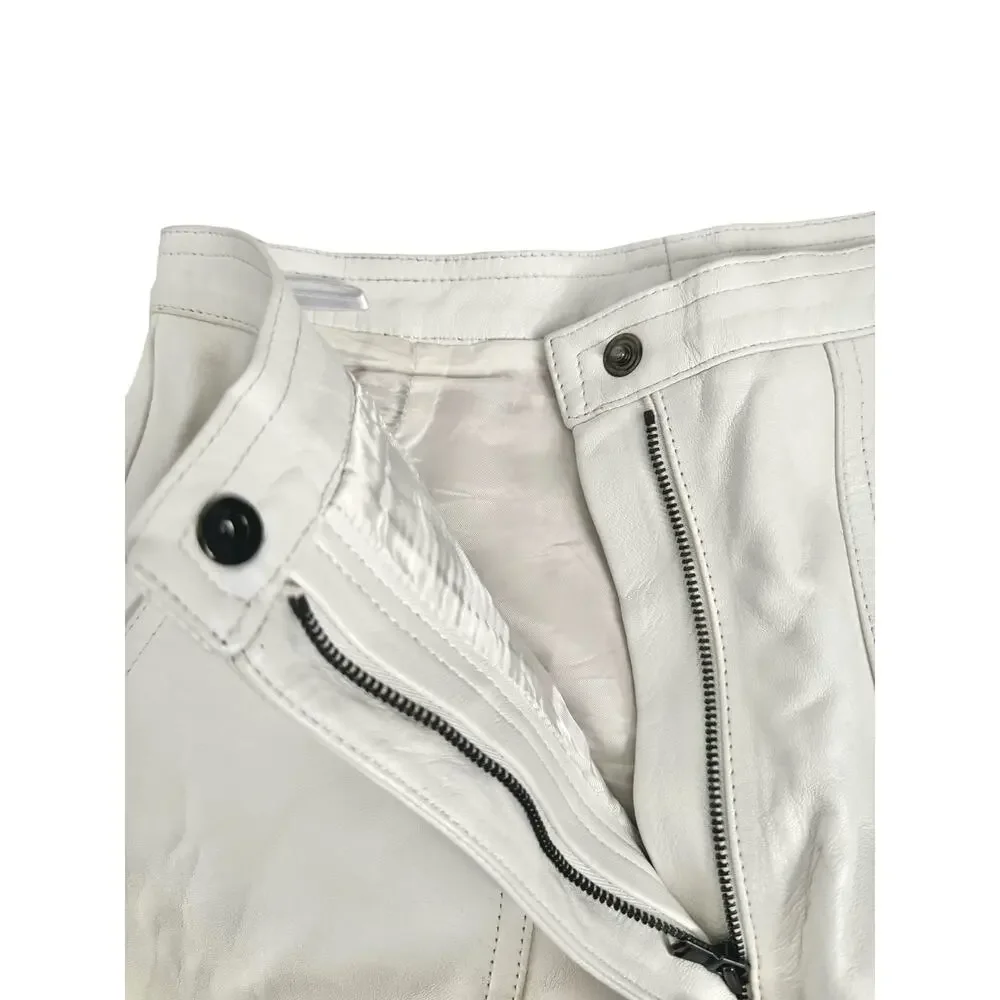 Longchamp White Italian Lamb Leather Pants Tapered Joggers High Rise Pants Sz 36 - Picture 8 of 15